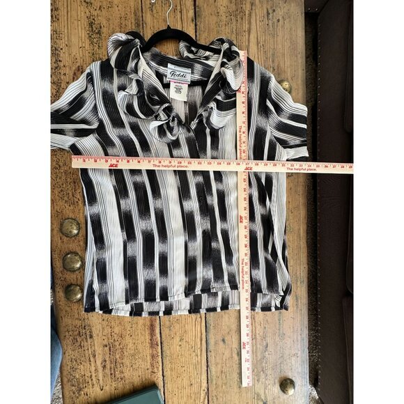 Teddi Of California Womens White Black Blouse 16 long sleeve polyester button up - Picture 6 of 6